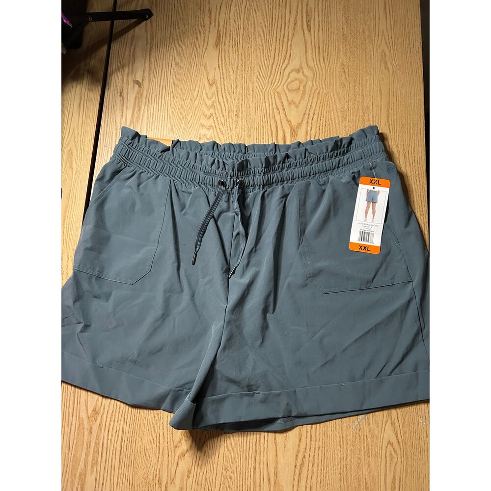 New Women’s Danskin Paperbag Shorts Lightweight Faded Victorian Blue Size XXL